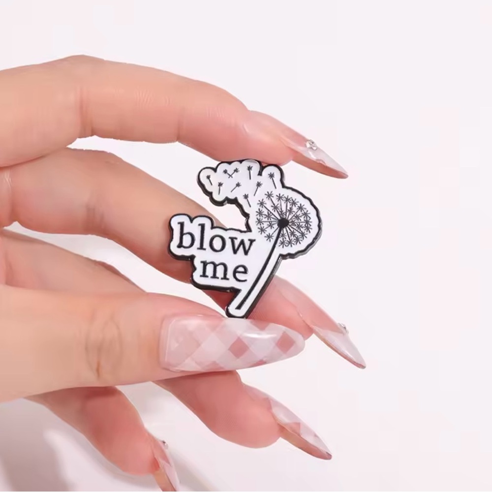 “Blow Me” Black and White Dandelion Enamel Pin